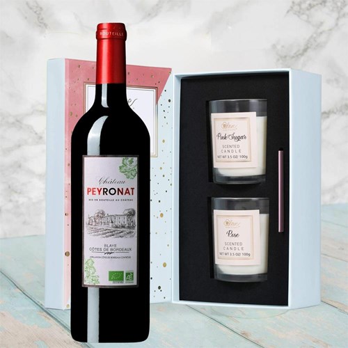 Chateau Peyronat Blaye Cotes de Bordeaux 75cl Red Wine With Love Body & Earth 2 Scented Candle Gift Box